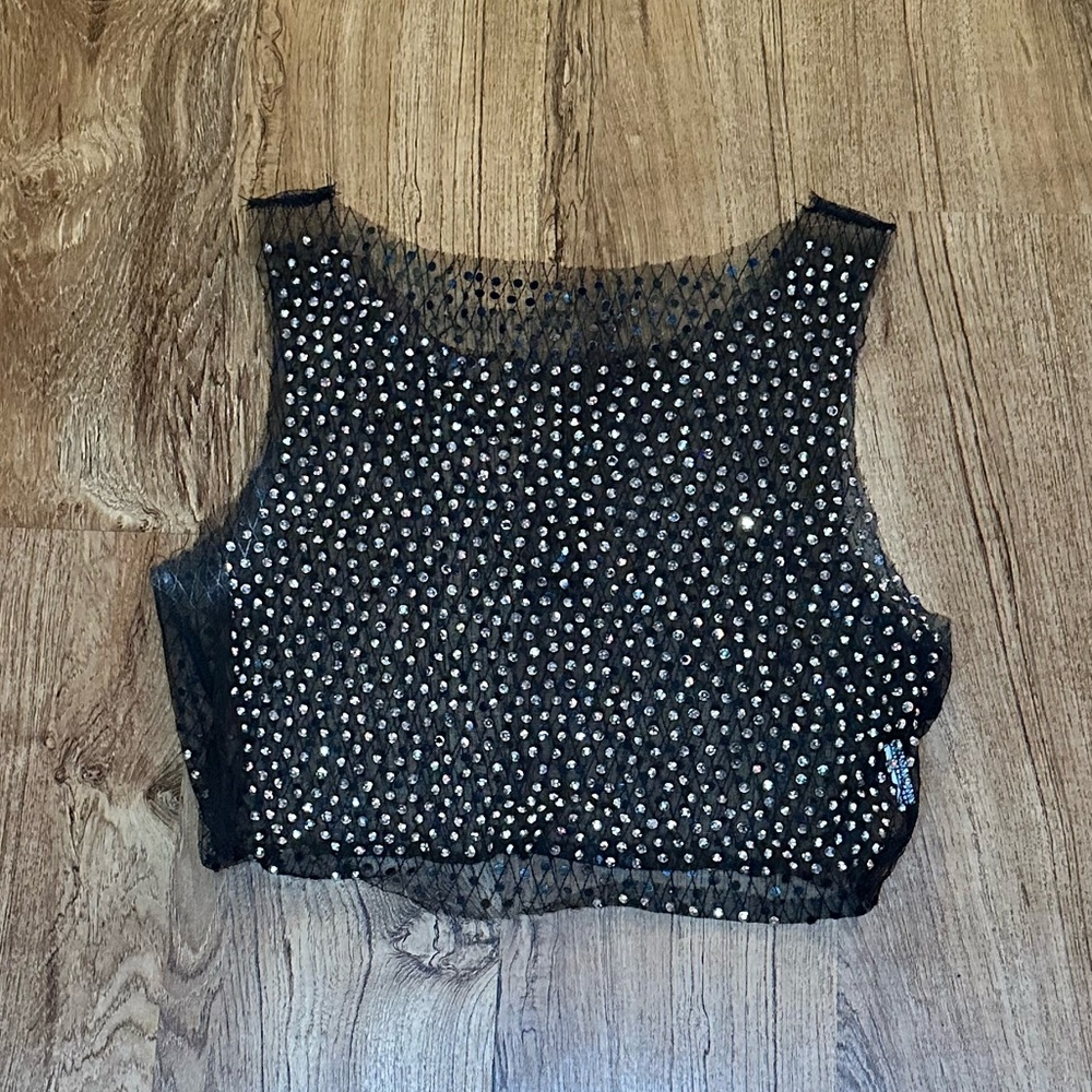 Mesh Rhinestone Crop Top